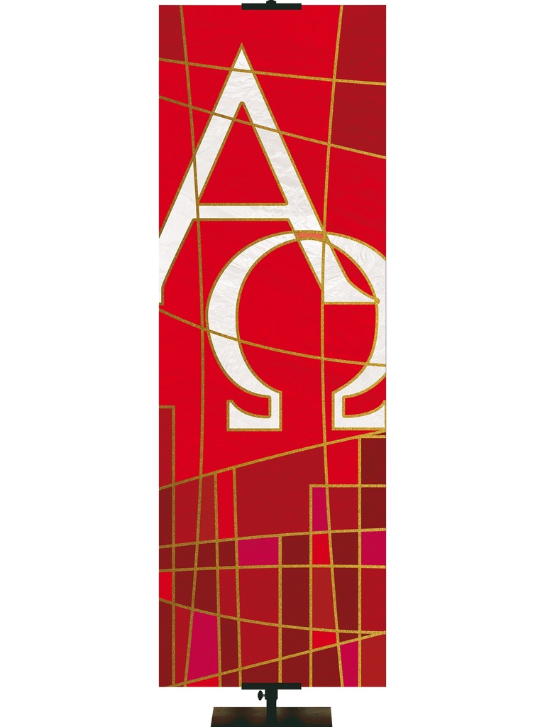 Custom Banner Luminescence Stained Glass Alpha & Omega Symbol