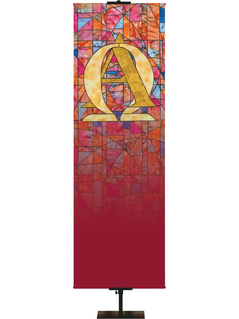 Custom Banner Stained Glass Symbols of Faith  Alpha & Omega