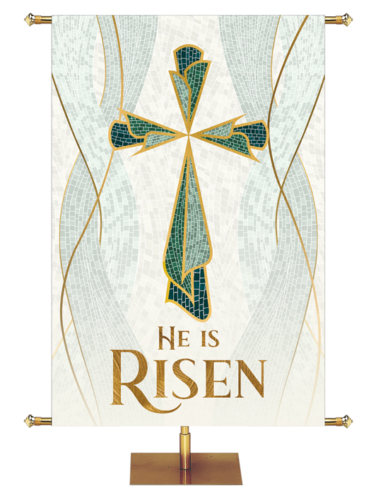 [IS-EMO-RIS-2X6] Irregular Easter Mosaic He is Risen (2 ft x 6 ft, Pole Hems)