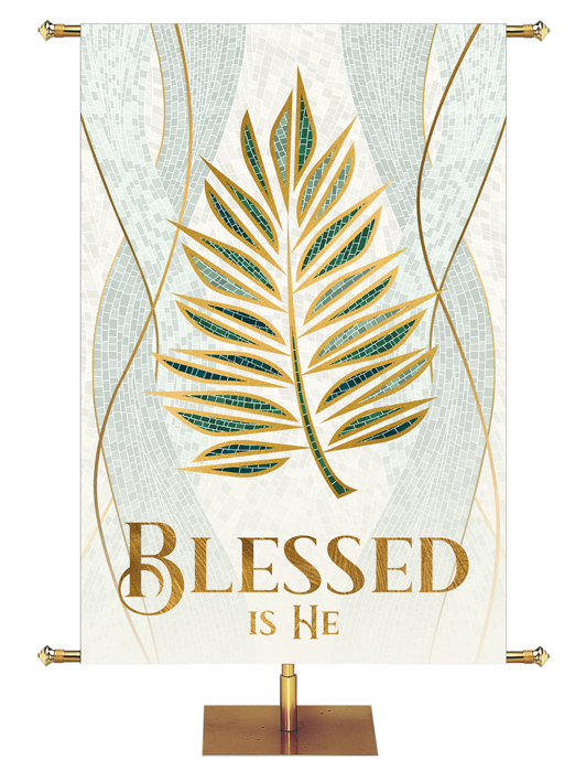 [IS-EMO-BIH-185] Irregular Easter Mosaic Blessed is He (18 in x 5 ft, Pole Hems)