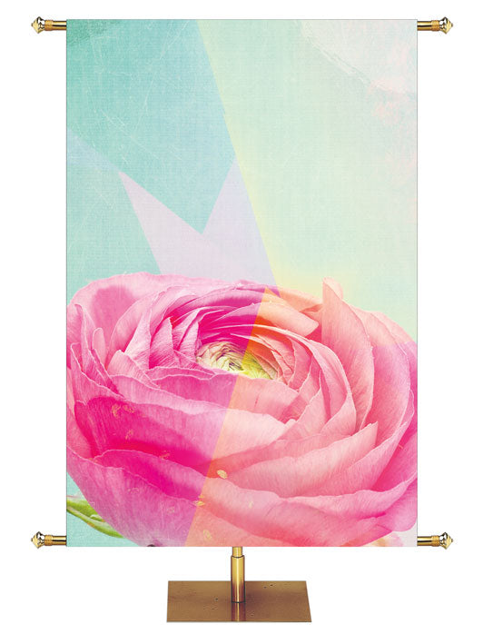 Custom Banner Impressions of Grace Pink Buttercup Flower He Restores My Soul