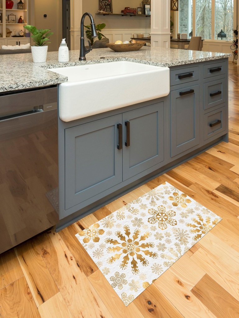 Golden Snowflake Vinyl Kitchen Mat